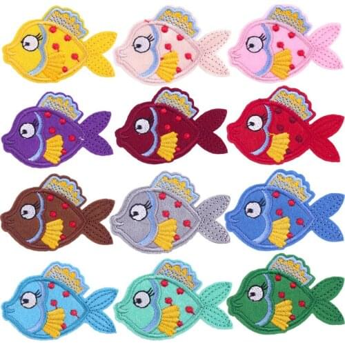 Cartoon Fish Embroidery Patches Small Iron on Cloth Stickers for Babies Clothing DIY Sewing Tropical Aquarium Fish Appliques