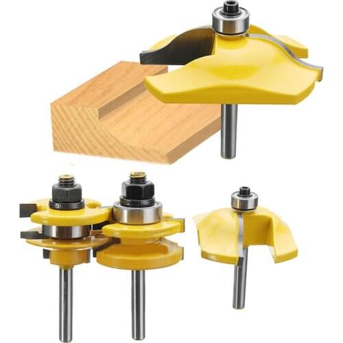 FNICEL 3pcs 1/4" Shank Ogee Rail & Stile Raised Blade Cutter Panel Cabinet Door Router Bit Set Wood Cutter Tool 6.35mm Shank