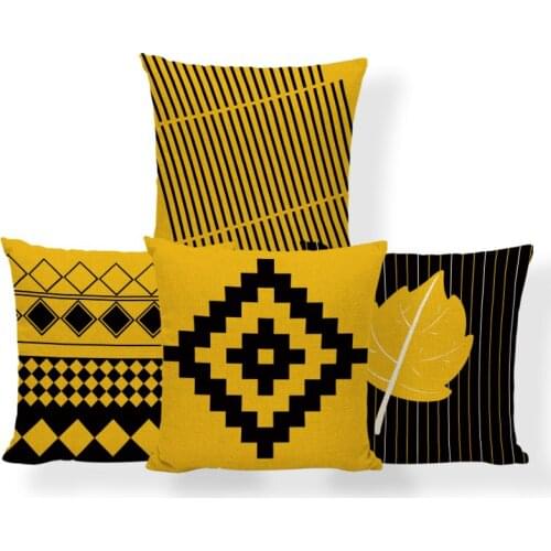 Modern Minimalist Pillow Yellow Cup Text Line Geometric Cushion Cover Decoration Bedroom Polyester Linen Printing Pillowcase