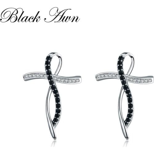 2020 New Black Awn Romantic 925 Sterling Silver Jewelry Natural Party Stud Earrings for Women Bijoux I156