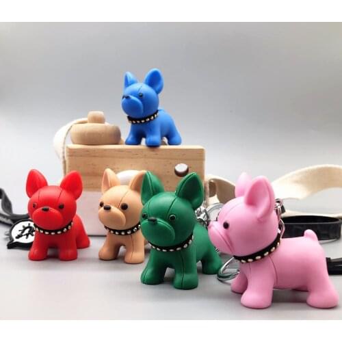 New Fashion Cute Bulldog Animal Keychain Key Ring Fashion Cotton Stuffing Cartoon PU Key Chain Creative Car Bag Phone Key Ring