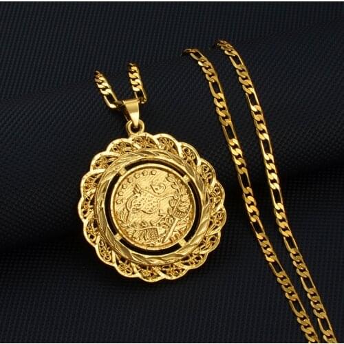 Anniyo Turkey Coin Necklace for Women Men Kurdistan Coins Jewelry Wholesale Osmanli Turklerin Charm Pendant #200012