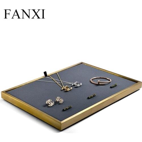 FANXI Jewelry Tray Ring Necklace Props Metal Leather Jewelry Display Stand Jewelry Organizer Background Board Jewelry Storage