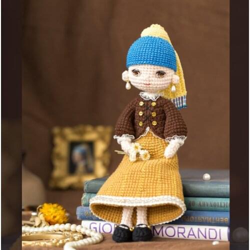 HET MEISJE MET DE PAREL Crochet Doll Material Bag DIY Handmade Crochet Doll Crochet Knit Toy Cute Little Girl Knitted Doll