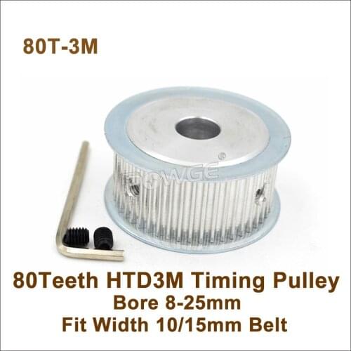 POWGE 80 Teeth 3M Synchronous Pulley Bore 8-25mm Fit Width 10/15mm 3M Belt 80T 80Teeth HTD 3M Timing Belt Pulley 80-3M AF
