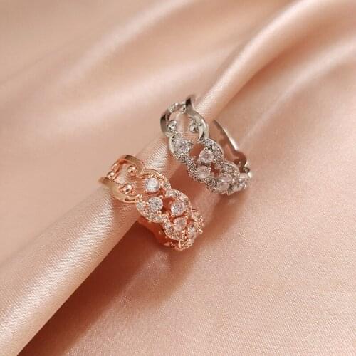 Luxury Shine White Zircon Womens Open Ring Fashion Rose Gold Plated Crystal Ring Cocktail Party Fine Jewelry Lovers Gifts