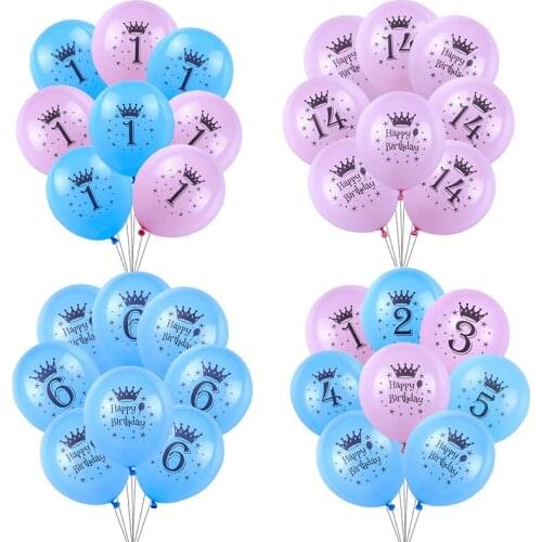 5/10pcs Pink Blue Latex Balloons Baby Shower Decor Party Balloons Boy Girl Birthday Number 1-15 years Party Christening Supplies