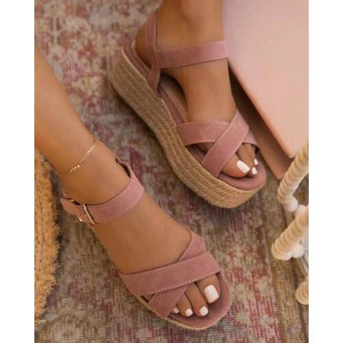 2021 Women Sandals Summer Wedge Shoes Buckle Fashion Casual Lace Up Women Shoes Beach Ladies Sandals Sandalias De Mujer