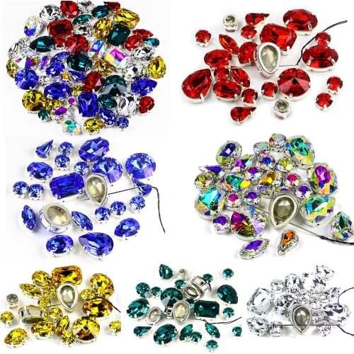 Silver Claw Setting 50pcs/bag Shapes Mix Clear AB Glass Crystal Flatback Sew On Rhinestone Wedding Dress Shoes Bag diy trim