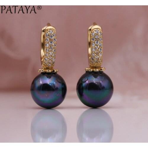 PATAYA New AB Color Earring Women Fashion Wedding Geometric Jewelry 585 Rose Gold Shell Pearls Natural Zircon Dangle Earrings