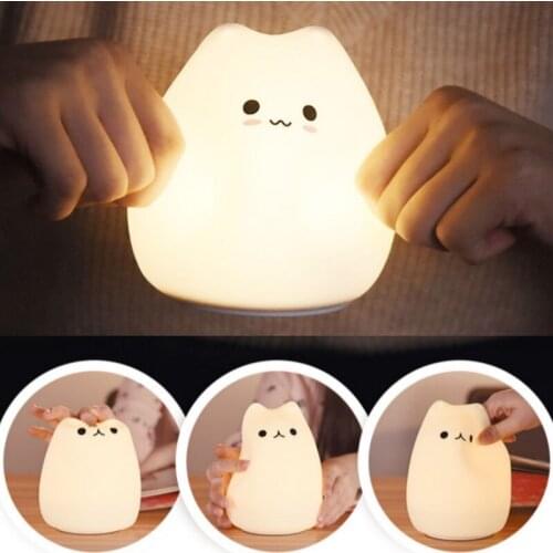 Cute LED Night Light Silicone Touch Sensor 7 Colors Cat Night Lamp Kids Baby Bedroom Desktop Decor Ornaments