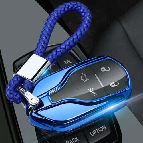 Bule Soft TPU Remote Smart Key Case Cover Bag Holder Chain For Maserati levante