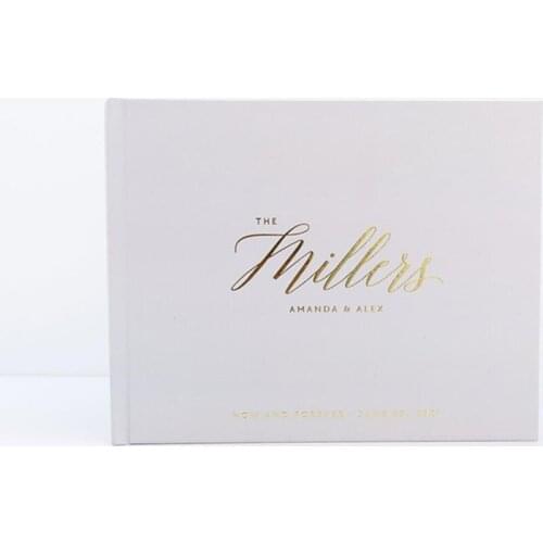 Wedding Guest Book,Birthday Real Gold Foil Horizontal Monogram Wedding Guestbook with names and date Gray Wedding Keepsake Book