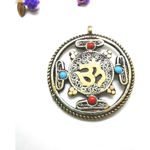 Tibetan OM Mantras Amulet Pendants Copper Round KALACHAKRA Double Sides TBP251