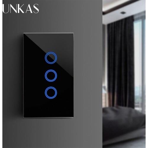 UNKAS EU/US/UK/AU Standard Smart Home LED Light Touch Switch for LED Bulb Wall Touch Switch 1/2/3 Gang 1 Way Crystal Glass