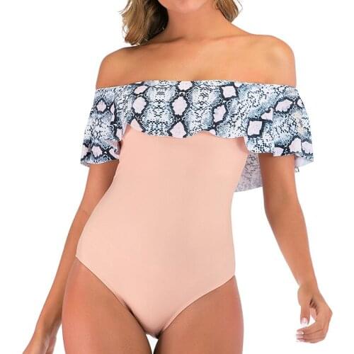 Enlarged Halter Swimwear Large Flounces Fresh Print Swimsuit Sexy Off Shoulder Bikini Women Wear