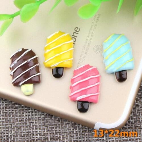 High Quality 13*22mm 40pcs Ice Cream Flatback Resin Cabochon Ornament Accessories Kawaii Cameo Clay Beads charms Material