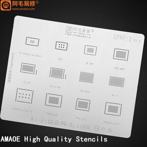WIFI IC BGA Stencil for iPhone 5S 6 6S 6SP 7 8 plus X 11 xs for iPad 2-6 Pro 9.7/12.9 Mini 1-4 Direct Heating Reballing Template