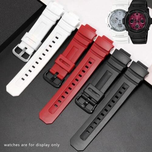 Yopo Soft Silicone Watchband 16mm Black White Red Strap With Pin Buckle Replacement Belt For AW-591/590/5230AWG-M100/101