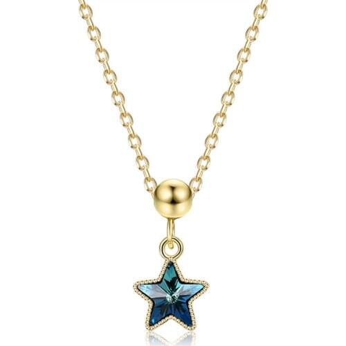 ZEMIOR Pentacle Pendant Necklaces For Women Genuine 925 Sterling Silver Blue Austria Crystal Gold Color Necklace Fine Jewelry
