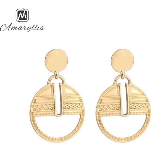 Amaiyllis Vintage Hollow Geometric Round Stud Earrings For Women Large Metal Circle Statement Post Earrings New Pendant Earrings