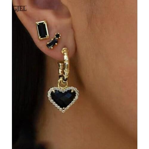 SIPENGJEL Fashion Black Heart Dangle Earrings Punk Geometric Circle Round Stud Earrings For Women Jewelry 2021