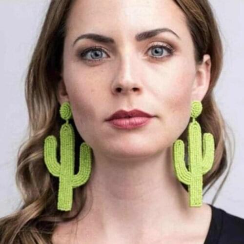 Fashion jewelry, creative cactus handmade rice bead earrings, Bohemian chic Boho geometric Statement female earrings