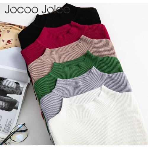 Jocoo Jolee Women Casual Turtleneck Knitted Sweater Autumn Winter Solid Slim Pullover Female Basic Tops Fashion Jumper 2019