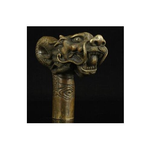 100% BRASS Pure Copper Brass Grandpa Good Lucky China Old Handwork Carving BRASS Dragon Statue Cane Head Walking Stick