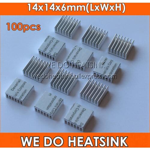100pcs 14x14x6mm Aluminum Radiator Heat Sink Extrusion Cooler With Thermal Tape For LM2596 LM2577 LM2576