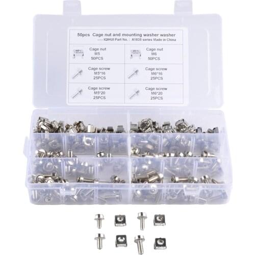 100 Pack Lot - M5*16 M5*20 M6*16 M6*20 Rack Mount Cage Nut & Screw w/ Washer