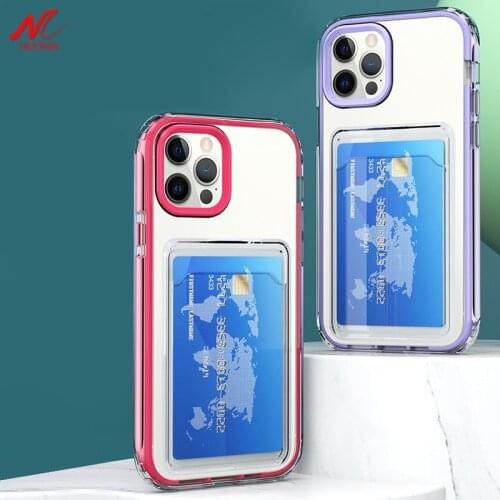 2 IN 1 Card Holder Shockproof Heavy Duty Case For iPhone 12 11 Pro Max XR X XS 7 8 Plus Mini Armor Transparent TPU Wallet Cover