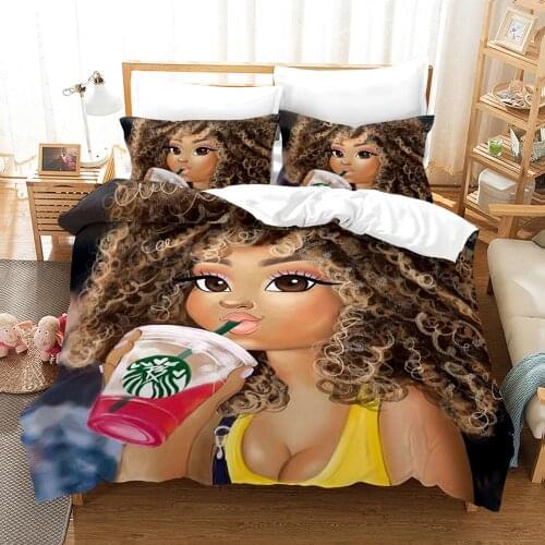 3D African Fashion Sexy Woman Bedding Set Modern Beautiful Girl Duvet Cover Comforter Set Queen King Size Adults Bed Set