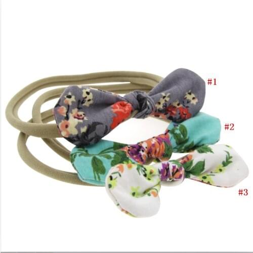 5 pcs / lot , Elastic Nylon Headband floral cotton bow , Girls Elastic Nylon Headband bow
