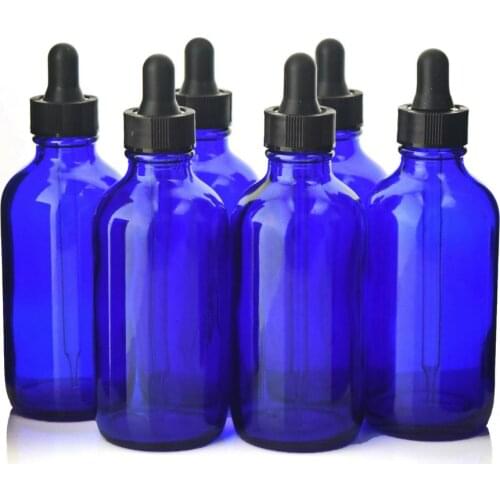 6pcs 120ml 4 oz Glass Dropper Bottle cobalt blue glass w/ glass eye dropper for essential oils lab bottles cosmetic containers
