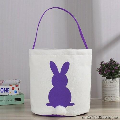 60pcs Canvas Tote Bucket Bags With Bunny Easter Tail Bucket Gift Bags Kids Lovely Easter Baskets 4 Colors
