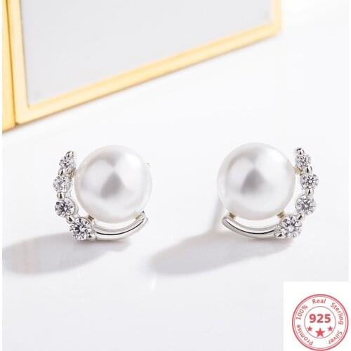 925 Silver Color Diamond Earrings for Women Aros Mujer Orecchini Pearl Bizuteria Wedding Gemstone Garnet Stud Earring Jewelry