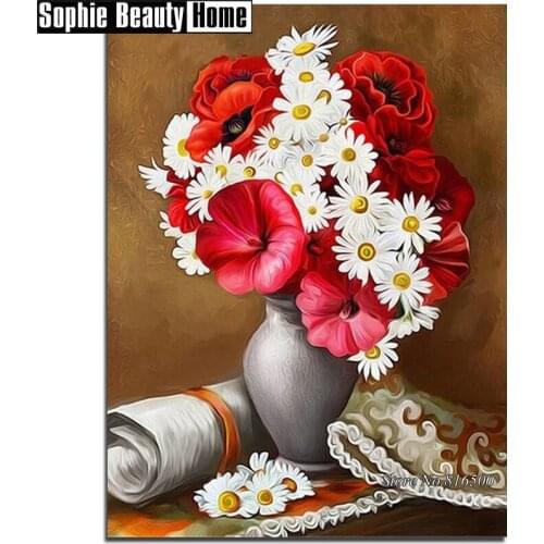 5D Diy Diamond Painting Sale Red White Flowers Diamond Embroidery Pattern Rhinestones Full Diamond Mosaic Home Decor Gift 187227