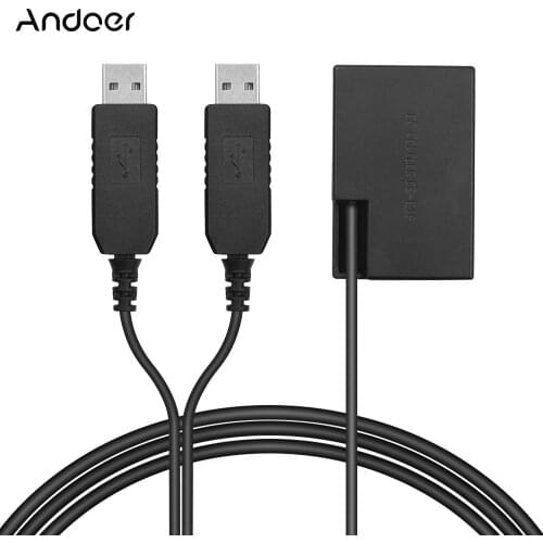 Andoer Dual USB Power Adapter DC Coupler Replacement DR-E17 Dummy Battery Pack for Canon 77D 200D 750D 760D 800D Cameras