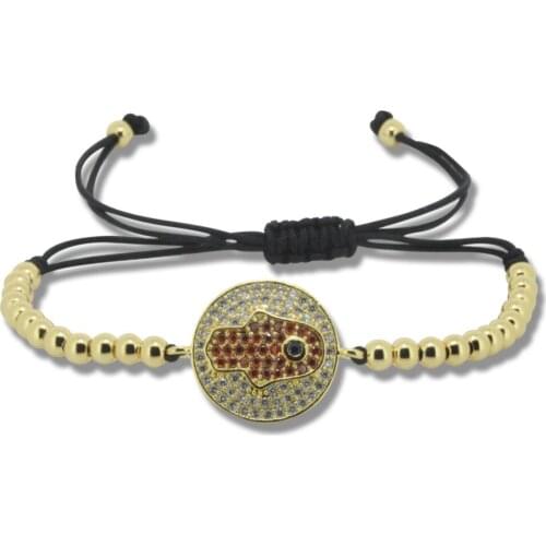 Anil Arjandas Fashion Men Evil Eye Bracelet Pave Setting CZ Charm Connector & 4mm Round Bead Braiding Men Macrame Hamsa Bracelet