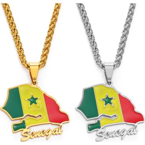 Anniyo Senegal Map Flag Pendant Necklaces Men Women Silver Color/Gold Color Jewelry Map Senegalese Patriotic Gift #150221