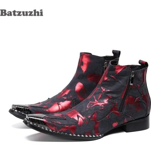 Batzuzhi Rock Fashion Men Boots Pointed Toe Leather Ankle Boots Men Zip Rock Party & Wedding Boots for Men chaussure homme, 46