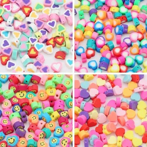 50pcs 10MM Heart Smile Polymer Clay Mix Color Loose Spacer Beads For Jewelry Making DIY Bohemian Bracelet Necklace Accessories