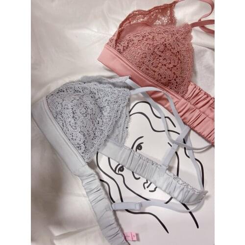 Wriufred Water-soluble lace bralette triangle soft cup ultra-thin underwear all-in-one thin pad bra girl summer lingerie