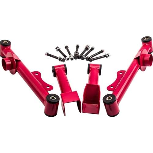 For Ford Mustang 1979-2004 Upper & Lower Rear Red Tubular Control Arms w/ bushings Mounting Hardware For Cobras 1993-1998
