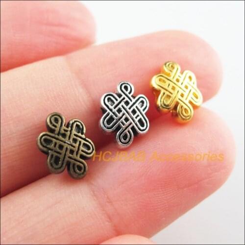 40Pcs Retro Tibetan Silver Tone Gold Antiqued Bronze Color Chinese Knot Spacer Beads Charms 7x10mm