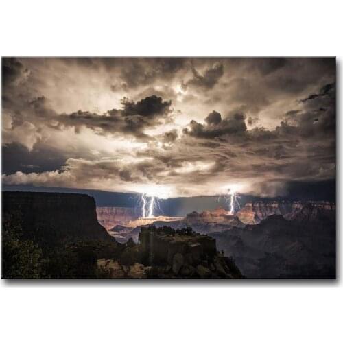 Canvas print Lightning Strikes In The Grand Canyon Dark Cloud Pictures Print Wall Decor Drop shipping
