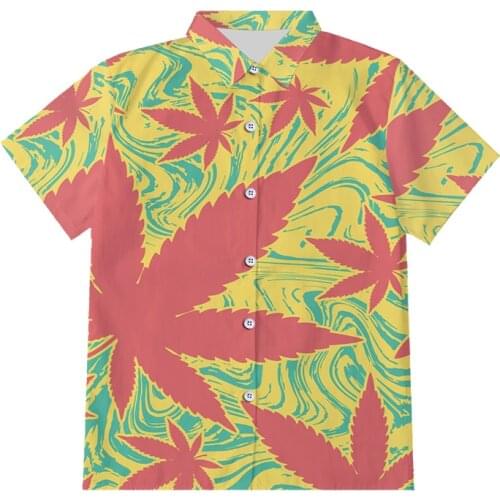 IFPD EU Size New Fashion Button Shirts 3d Weed Printed Colorfull Maple Leaf Shirts Unisex Man/womans Short Sleeve Tops Hiphop