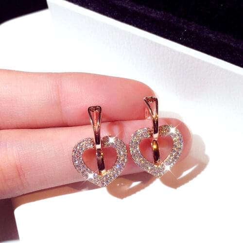 Korean Fashion Exquisite Earrings Luxury Top Quality CZ Wedding Party Flash Rhinestone Heart Earrings Rometry Charm Accessories