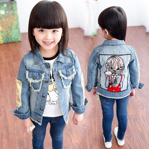 Girls Denim Jackets Girl Kids Autumn Spring Clothes Print Children Fashion Cartoon Print Coat Kids Jacket For 2-10T Children